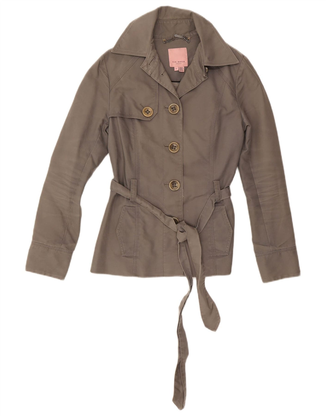 TED BAKER Kort trenchcoat til kvinder størrelse 1 XS Grå bomuld