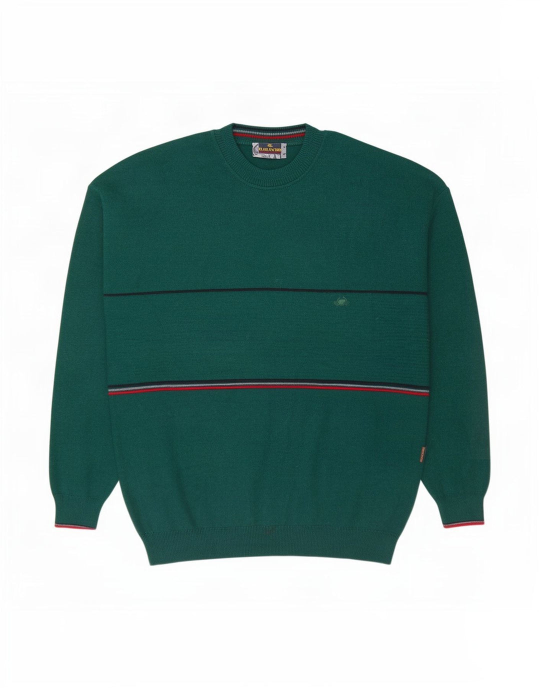 Il Granchio Herre Crew Neck Jumper Sweater Stor Grøn Stribet Uld
