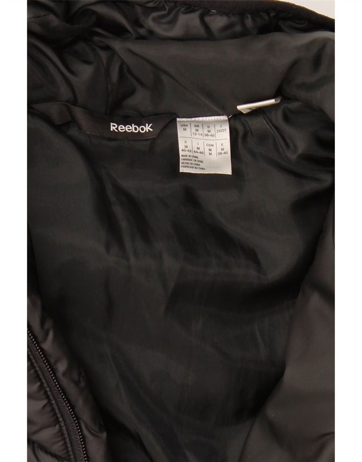 REEBOK Womens Hooded Padded Jacket UK 12/14 Medium Black Polyester Vintage Reebok and Second-Hand Reebok from Messina Hembry 