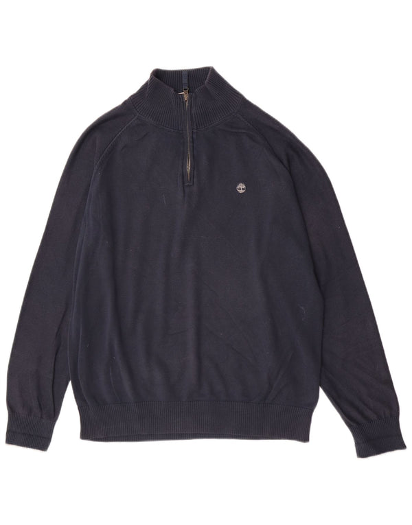 Timberland Herre Zip Neck Jumper Sweater Large Navy Blue Bomuld