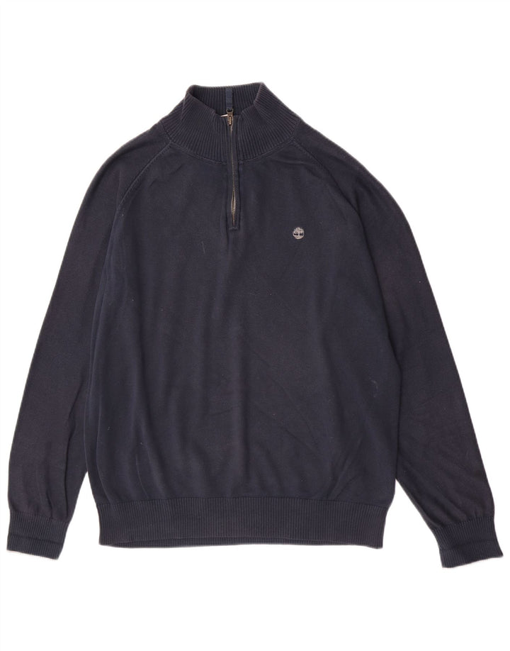 Timberland Herre Zip Neck Jumper Sweater Large Navy Blue Bomuld