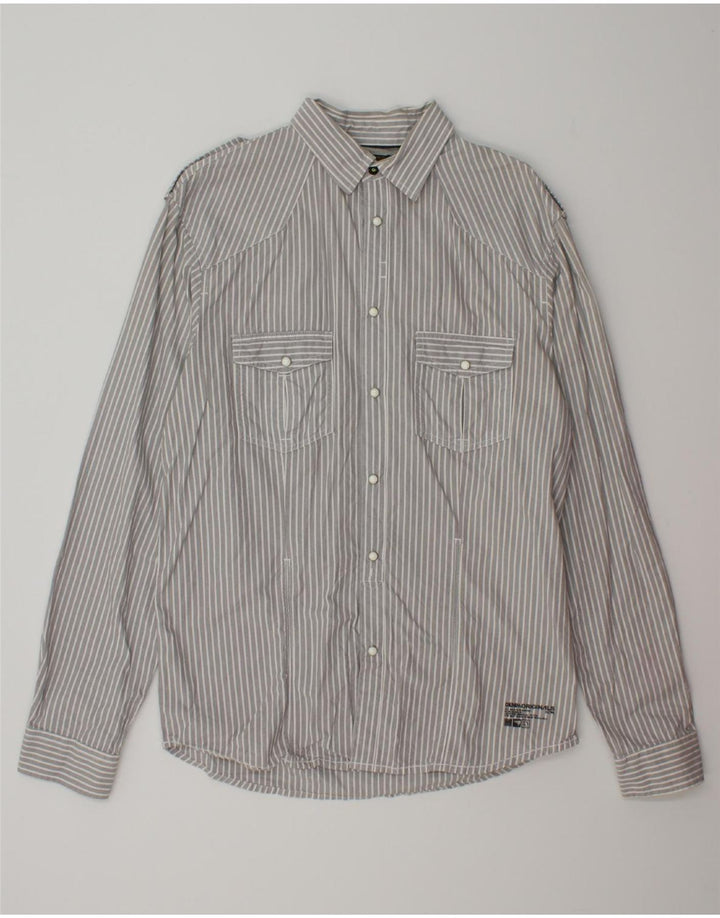 JACK & JONES Mens Shirt Large Grey Striped Cotton Vintage Jack & Jones and Second-Hand Jack & Jones from Messina Hembry 