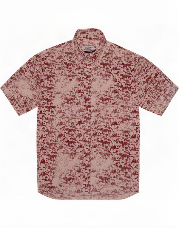 Ben Sherman Herre abstrakt mønster kortærmet skjorte medium rød