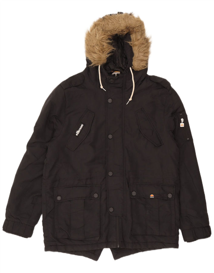 Ellesse Herre Hooded Parka Jacket UK 38 Medium Black Polyester
