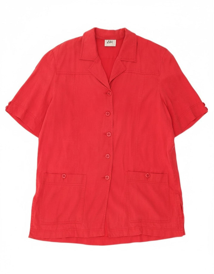 Vintage dame 5-knaps kortærmet blazerjakke UK 14 Large Red Tencel