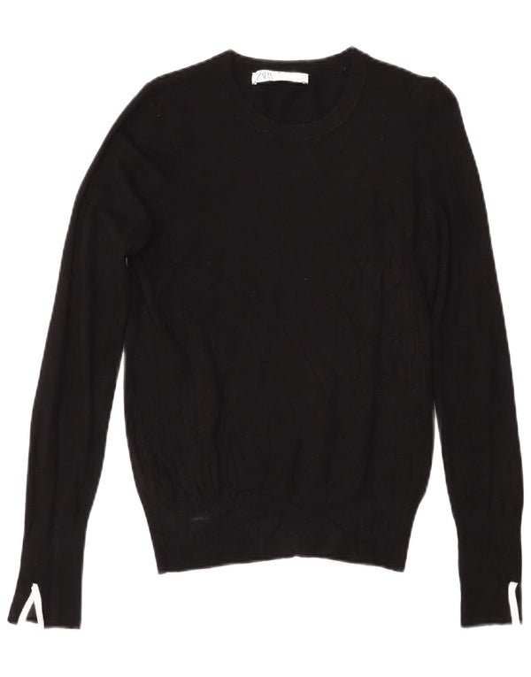 ZARA Dame Boat Neck Jumper Sweater UK 10 Small Black Viscose