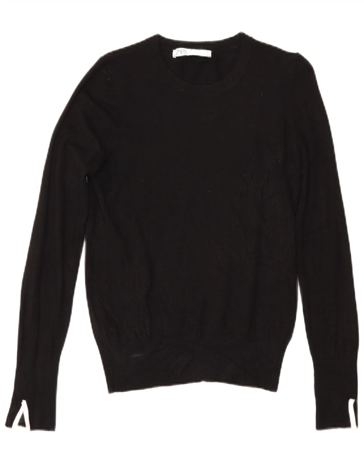 ZARA Dame Boat Neck Jumper Sweater UK 10 Small Black Viscose