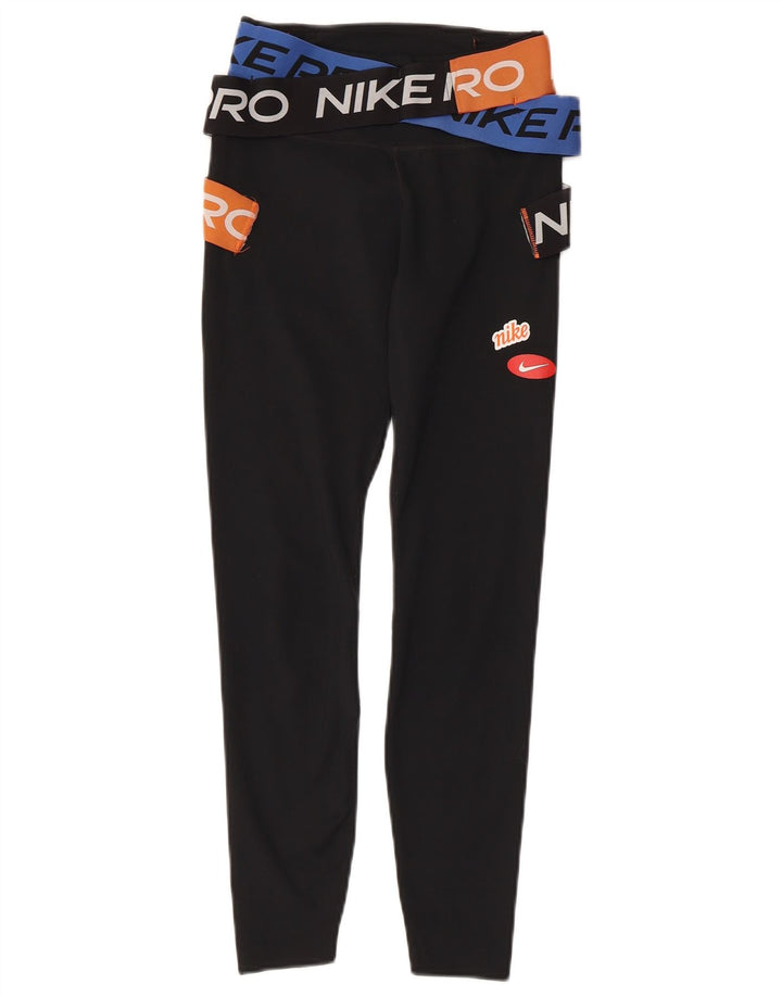 NIKE Dri Fit grafiske leggings til kvinder UK 4 XS sort polyester