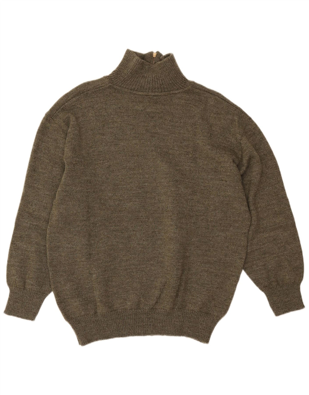 Vintage herre lynlås-hals sweater mellemgrøn geometrisk