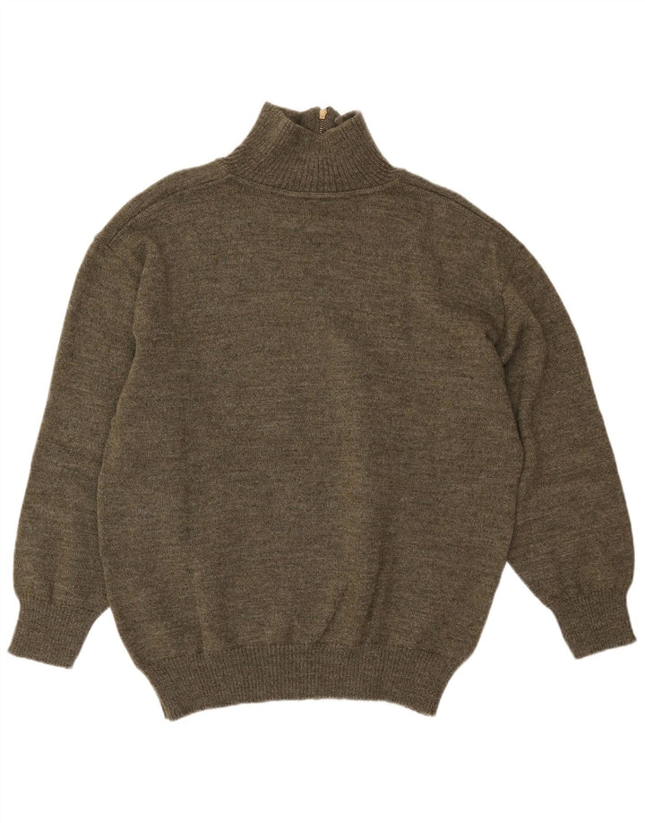 Vintage herre lynlås-hals sweater mellemgrøn geometrisk