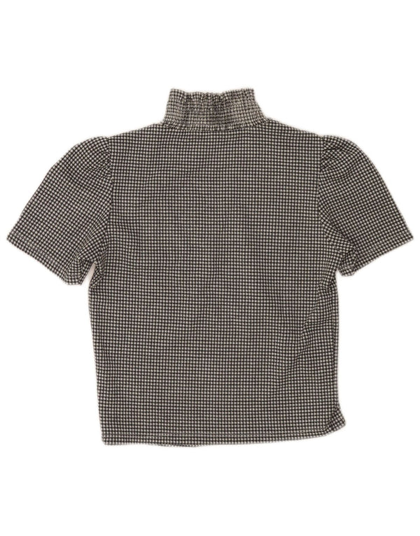 Zara Womens Crop Bluse Top UK 10 Small Black Houndstooth