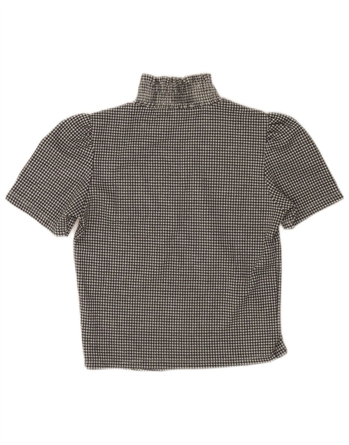Zara Womens Crop Bluse Top UK 10 Small Black Houndstooth