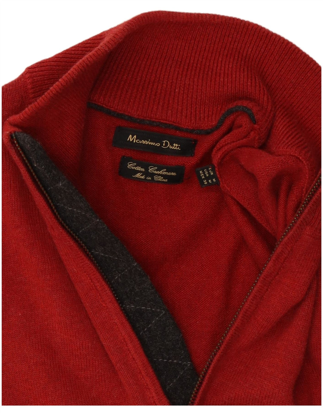 Massimo Dutti Herre Zip Neck Sweater Medium Rød Colourblock Bomuld