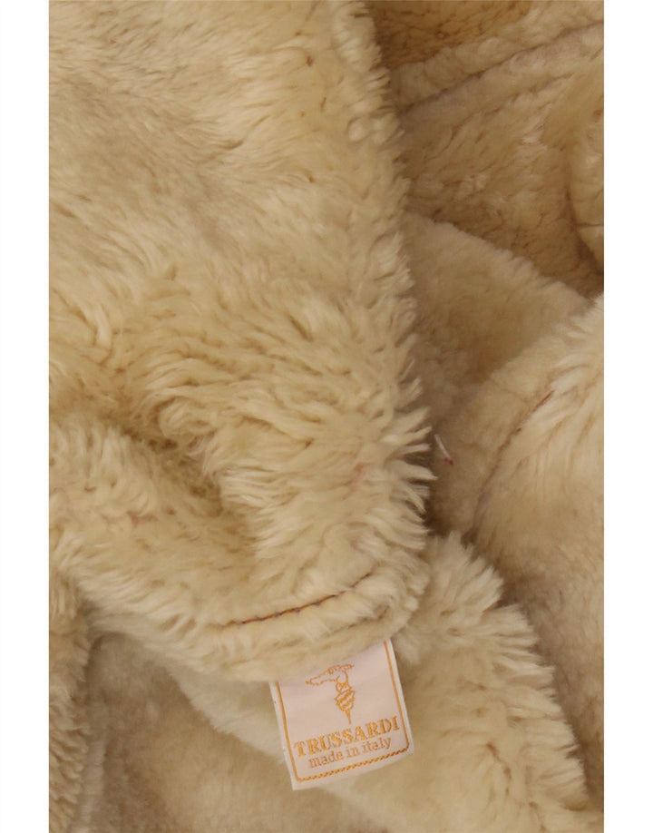 Trussardi Dame Shearling Coat UK 18 XL Beige Læder