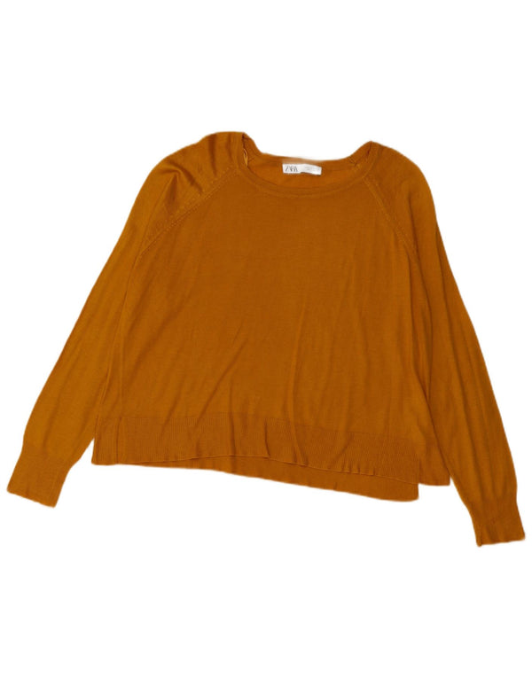 Zara Dame Oversized Boat Neck Jumper Sweater UK 14 Medium Yellow Viscose