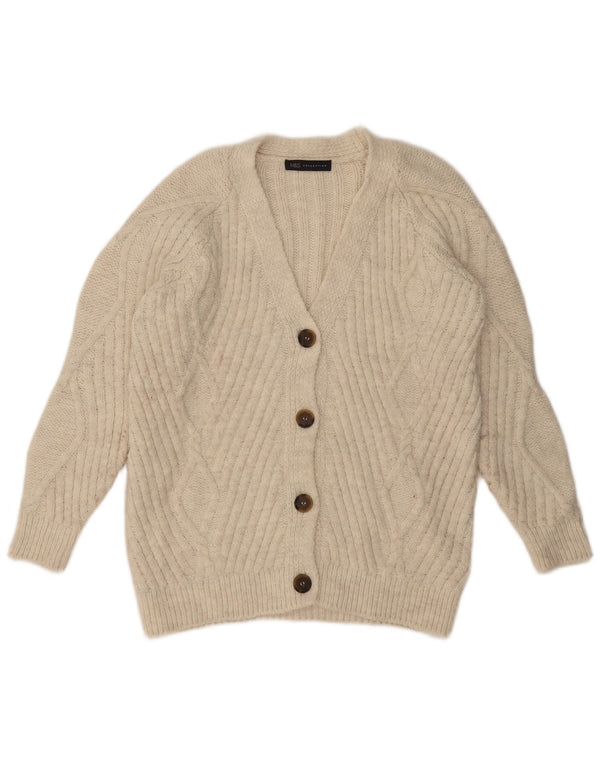 Marks & Spencer Dame Oversized Cardigan Sweater UK 10 Small Beige Acryl