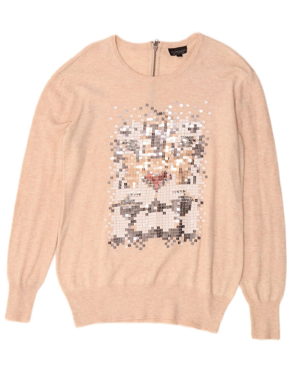 Topshop Womens Boat Neck Jumper Sweater UK 12 Medium Beige Acrylic