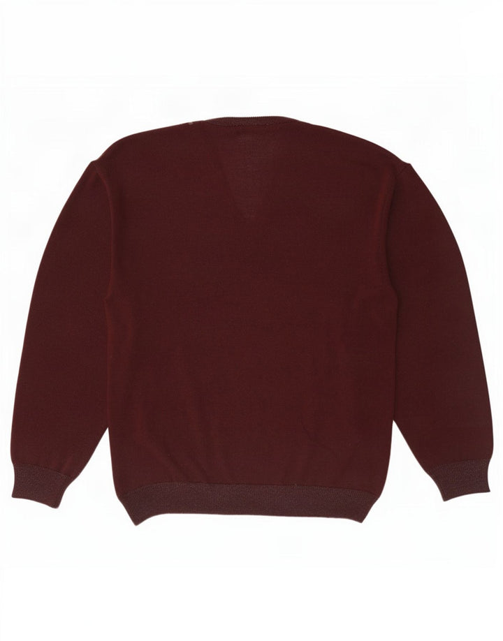 Vintage Herre V-hals sweater Large Maroon Fair Isle Wool