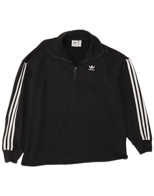 Adidas Dame Oversized Zip Neck Sweatshirt Jumper UK 10 Small Black Bomuld