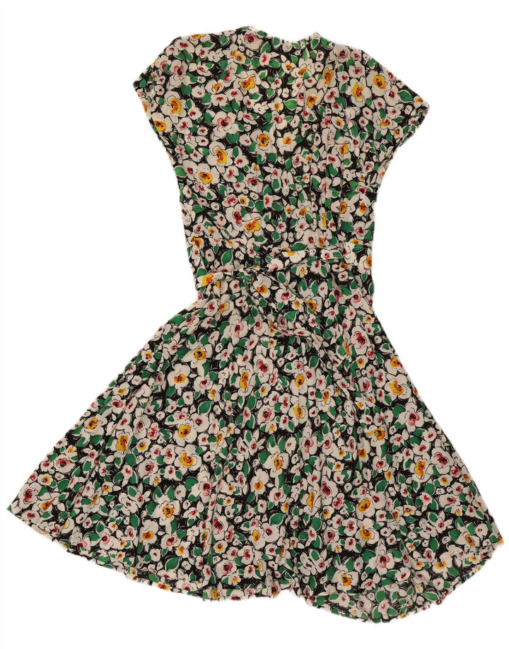Vintage Kvinde slå-om-kjole UK 12 Medium Multicolored Floral