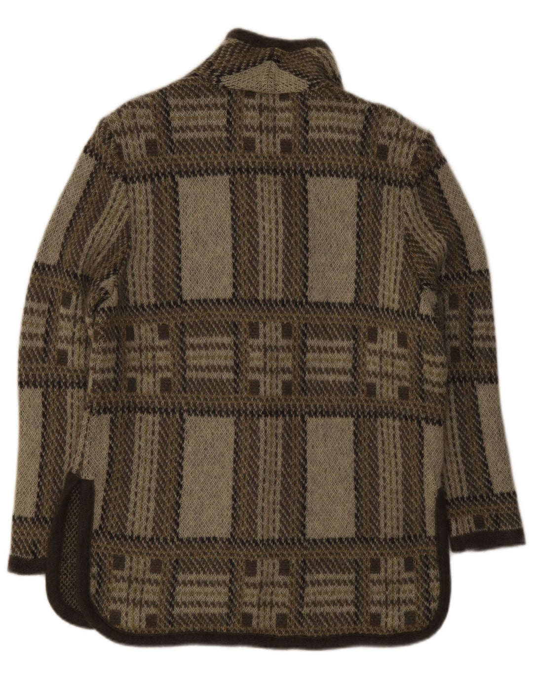 Vintage dame cardigan sweater UK 16 Large Grey Check Wool