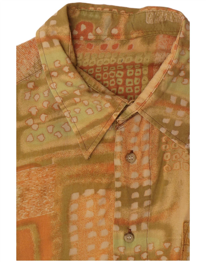Vintage Kortærmet Herreskjorte XL Gul Geometrisk