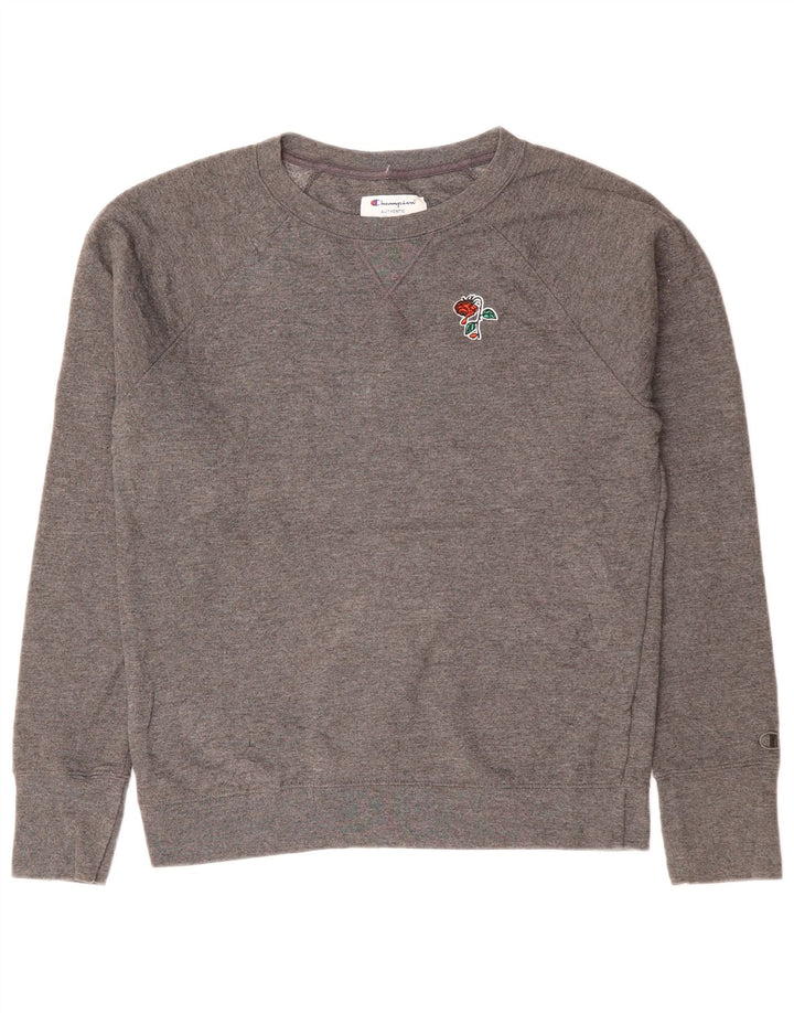 CHAMPION Dame Sweatshirt Jumper UK 14 Medium Grey Floral Polyester