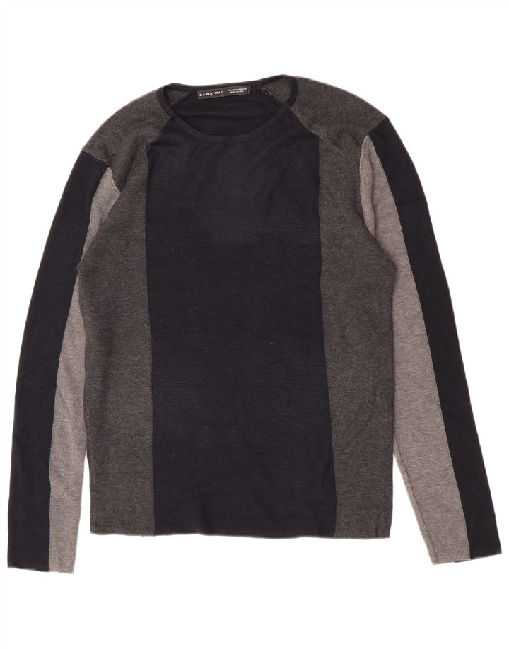 Zara Herre Top Langærmet Medium Navy Blue Colourblock Akryl