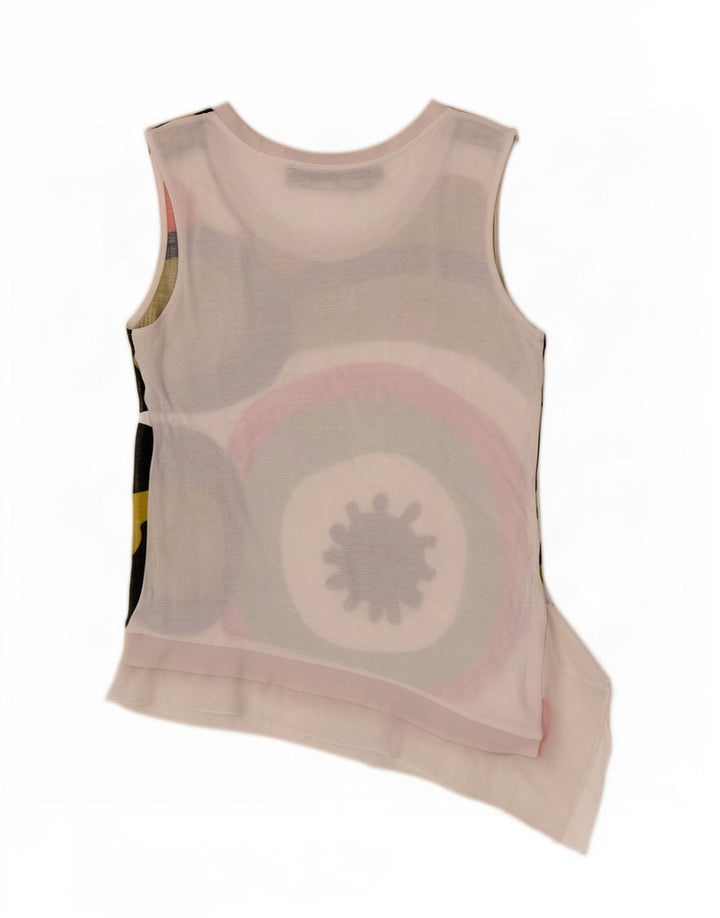 Desigual Dame Asymmetrisk Vest Top UK 12 Medium Hvid Geometrisk