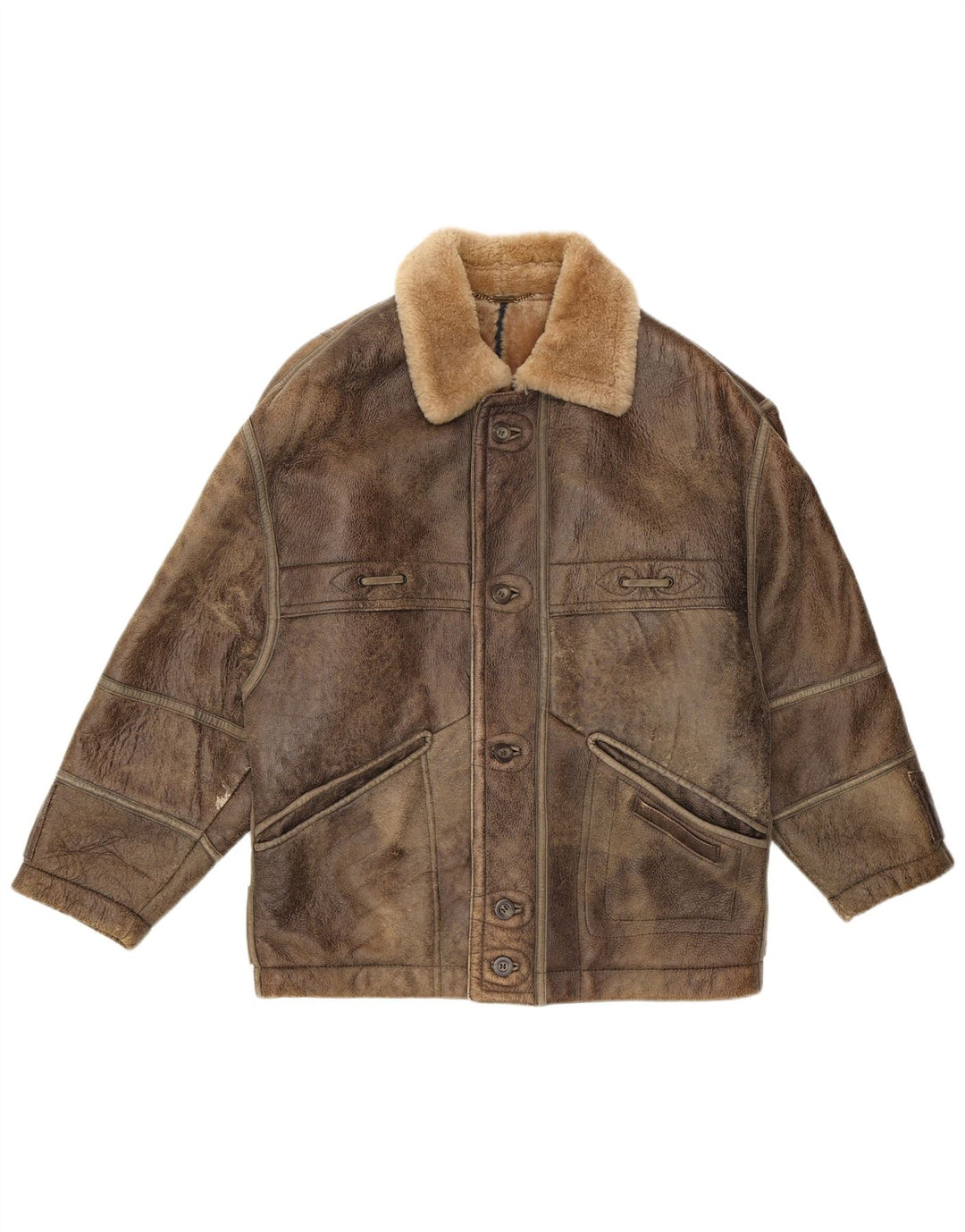 Christ Herre Shearling Jacket IT 48 Medium Brown Læder