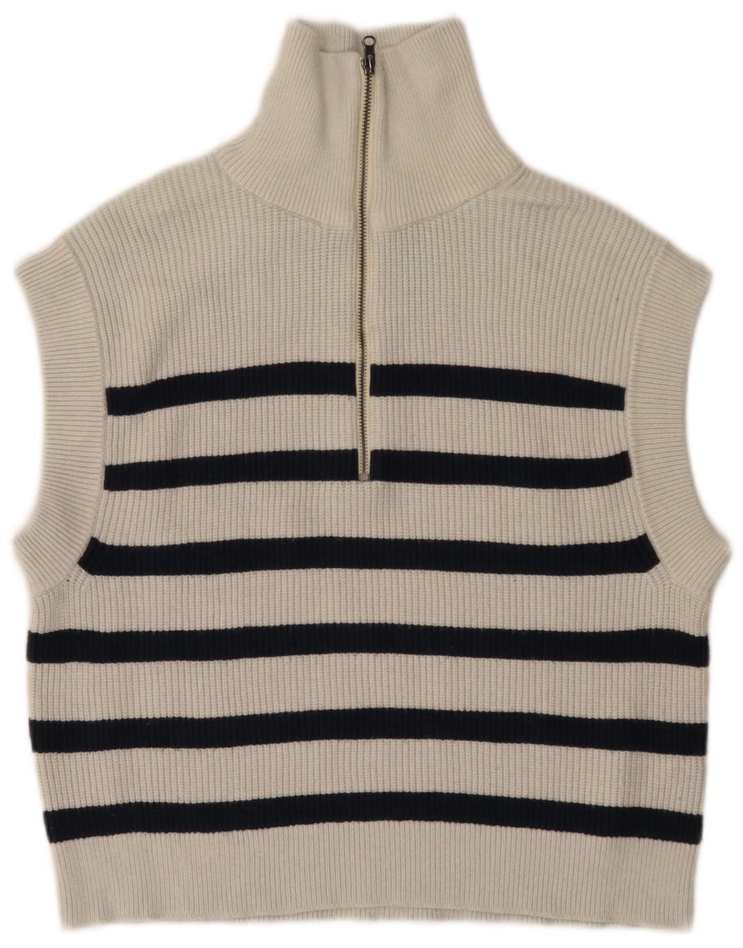 Zara Dame lynlås hals overdimensioneret Vest Tank Top UK 10 Lille hvid stribet