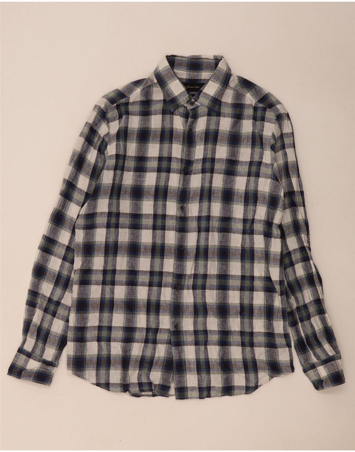 Massimo Dutti herreskjorte stor marineblå ternet linned
