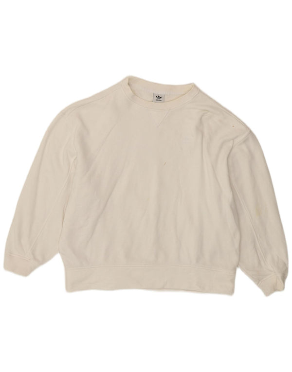 Adidas Dame Grafisk Oversized Sweatshirt Jumper UK 10 Small White Sports