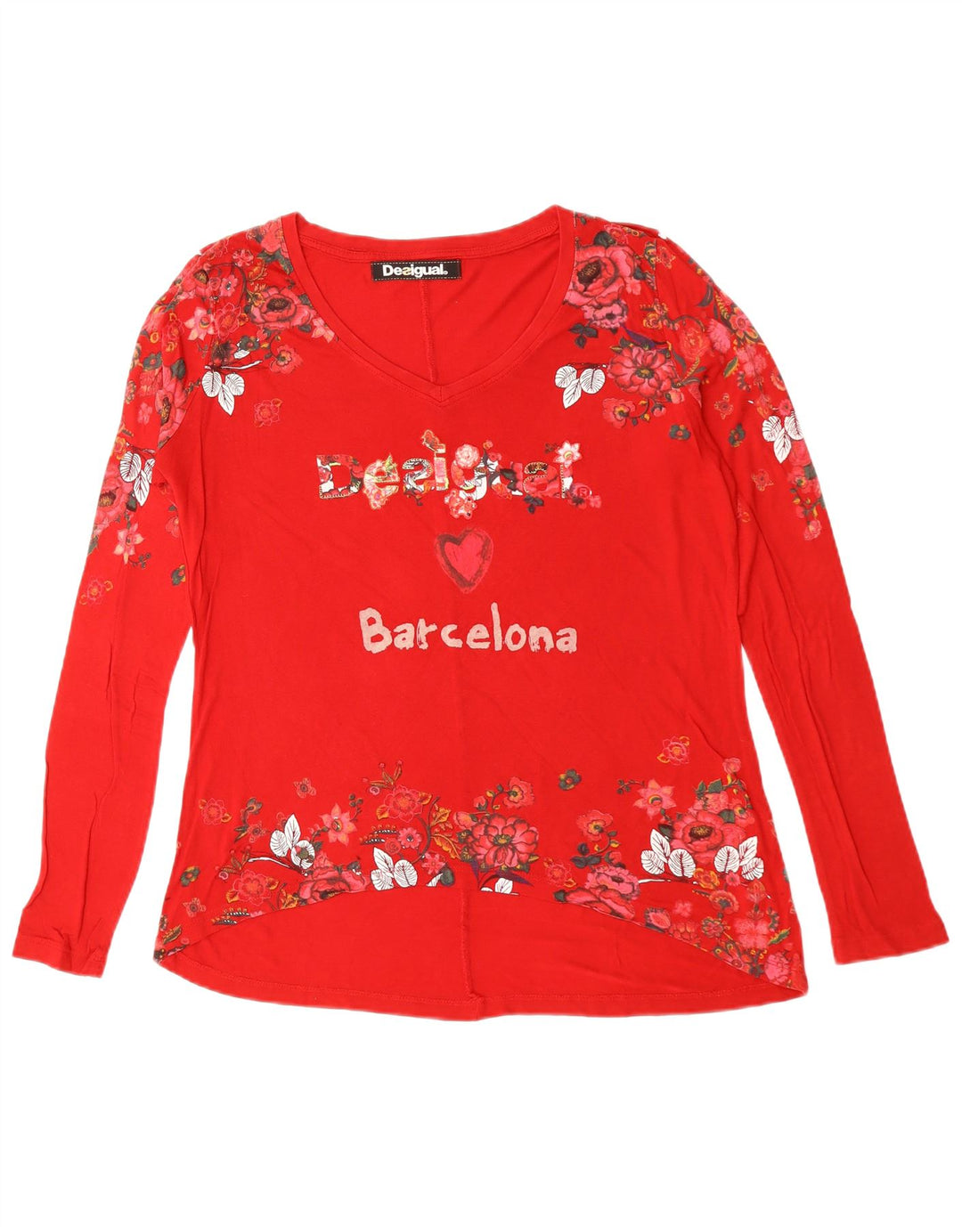 DESIGUAL Kvinder Barcelona Grafisk Top Langærmet UK 16 Large Red Heart