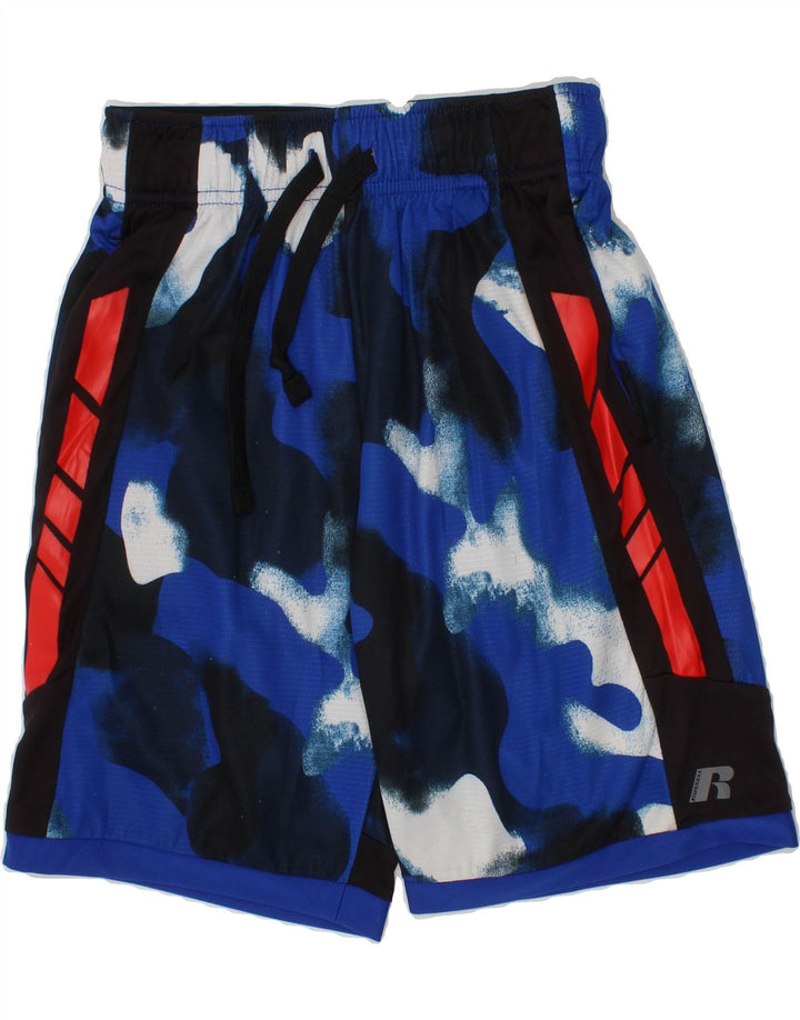 RUSSELL ATHLETIC Boys Sport Shorts 7-8 Years Medium  Blue Camouflage Vintage Russell Athletic and Second-Hand Russell Athletic from Messina Hembry 
