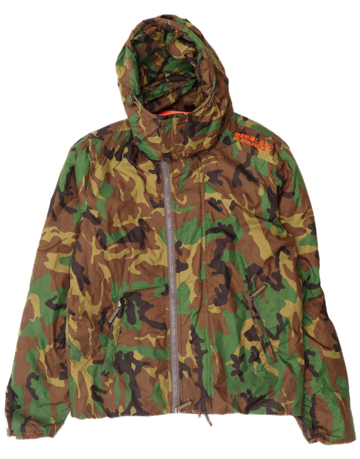 SUPERDRY vindjakke med hætte til mænd UK 42 XL Khaki Camouflage Nylon