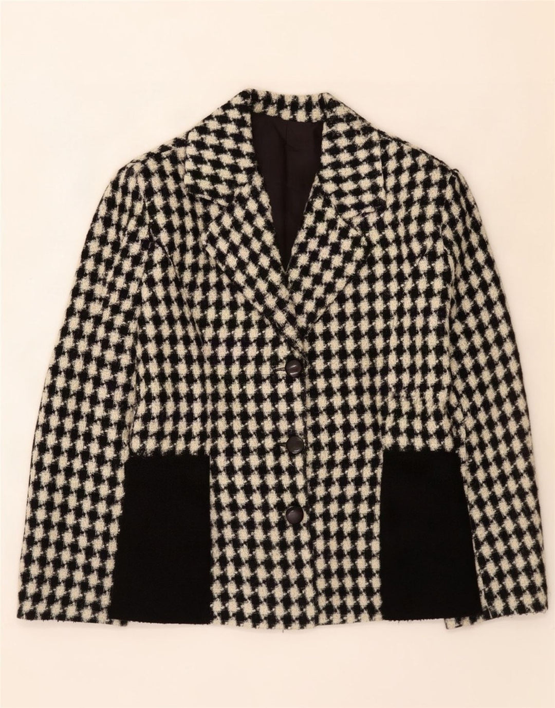 Vintage Dame 3-knaps Blazer Jacket UK 12 Medium Black Houndstooth