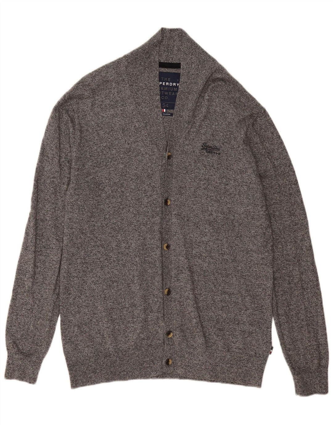 SUPERDRY Herre cardigan sweater XL Grå Flecked Bomuld