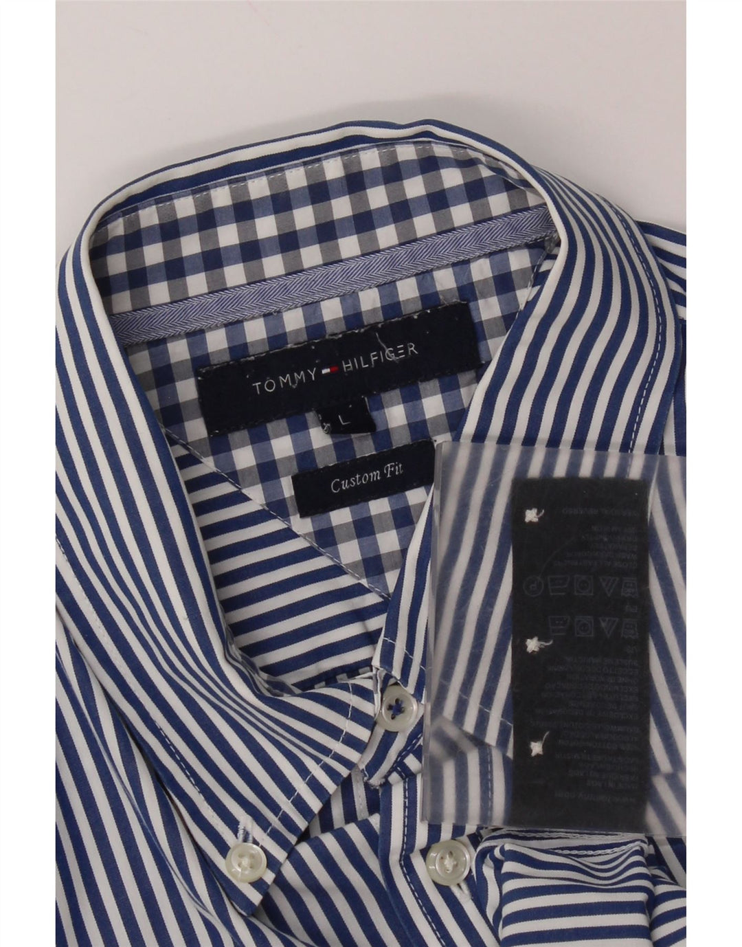 Tommy Hilfiger Herre Custom Fit skjorte Stor blå nålestribet bomuld
