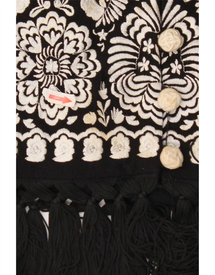 Vintage damevest UK 4 Lille sort blomstret uld