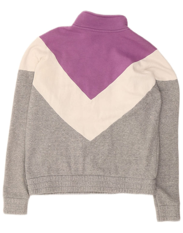 FILA 1/4 lynlås sweatshirt til kvinder UK 14 mellemgrå farveblok bomuld