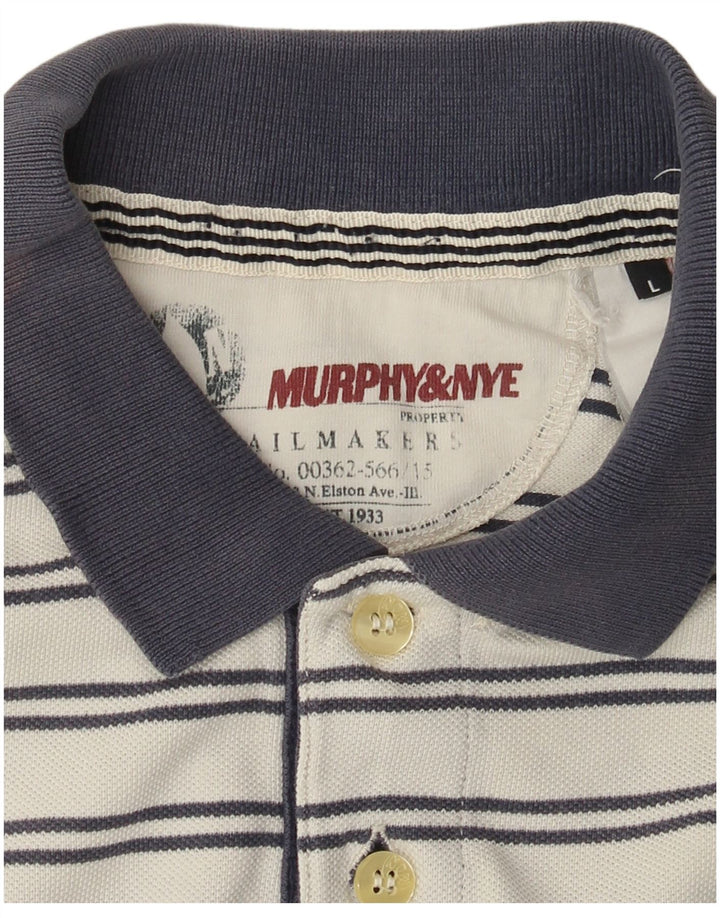Murphy & Nye Herre Sailmakers Grafisk Rugby Polo Shirt Stor hvid stribet