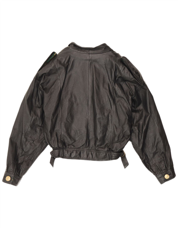 Vintage Dame Dobbeltradet Læderjakke UK 12 Medium Sort