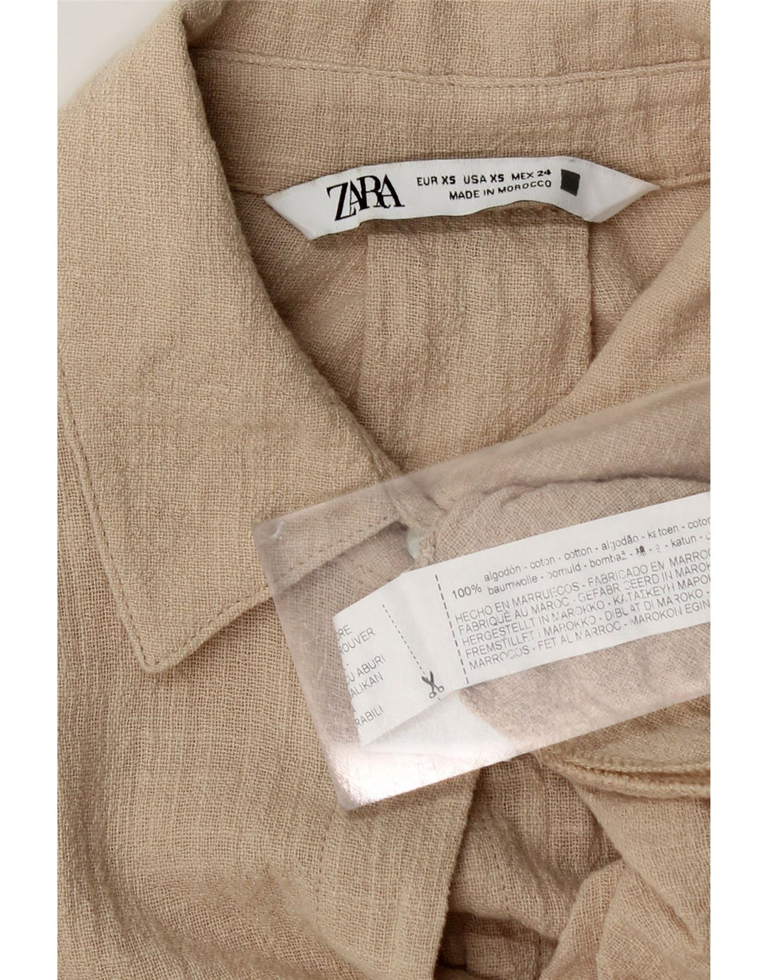 Zara Dame Oversized skjorte UK 6 XS Beige Bomuld