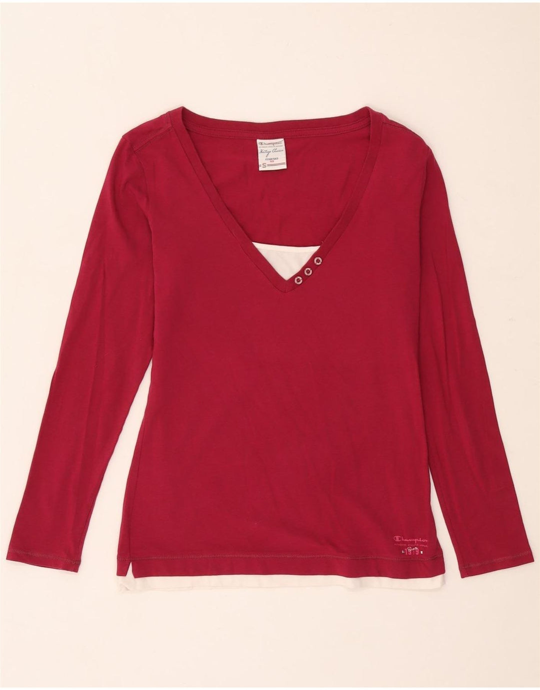 Champion Womens Heritage Classics Top Langærmet UK 10 Small Maroon Cotton