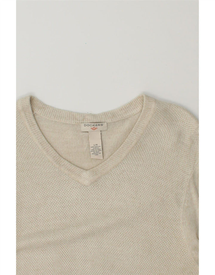 DOCKERS Mens V-Neck Jumper Sweater Large Beige Acrylic Vintage Dockers and Second-Hand Dockers from Messina Hembry 