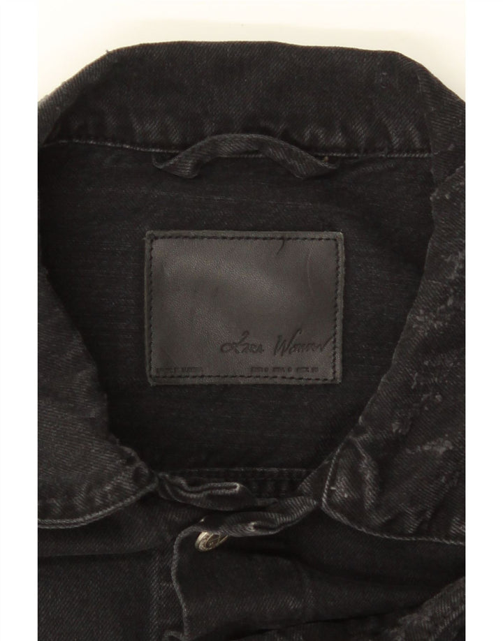 ZARA Distressed denimjakke til mænd UK 36 Lille sort bomuld