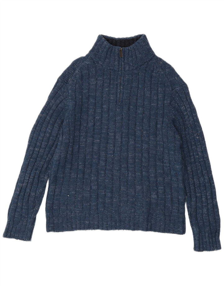 MARKS & SPENCER Herre sweater med lynlåshals, stor blå flækket