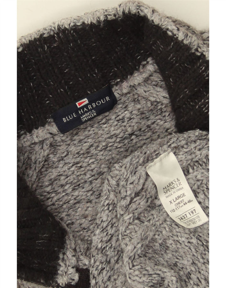 Marks & Spencer Herre Blue Harbor Zip Neck Jumper Sweater XL Grå Flecked