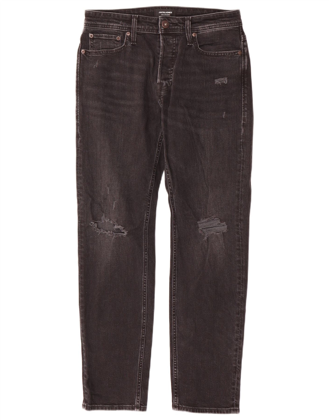 Jack & Jones Herre Distressed Slim Jeans W29 L30 Sort Bomuld